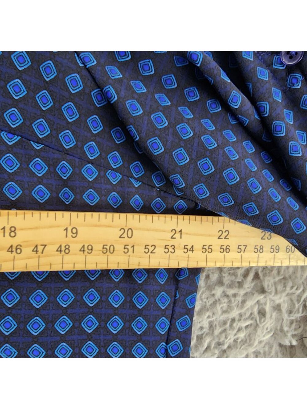 Express Womens Large Blue Diamond Print Long Sleeve Button Up - Picture 7 of 11